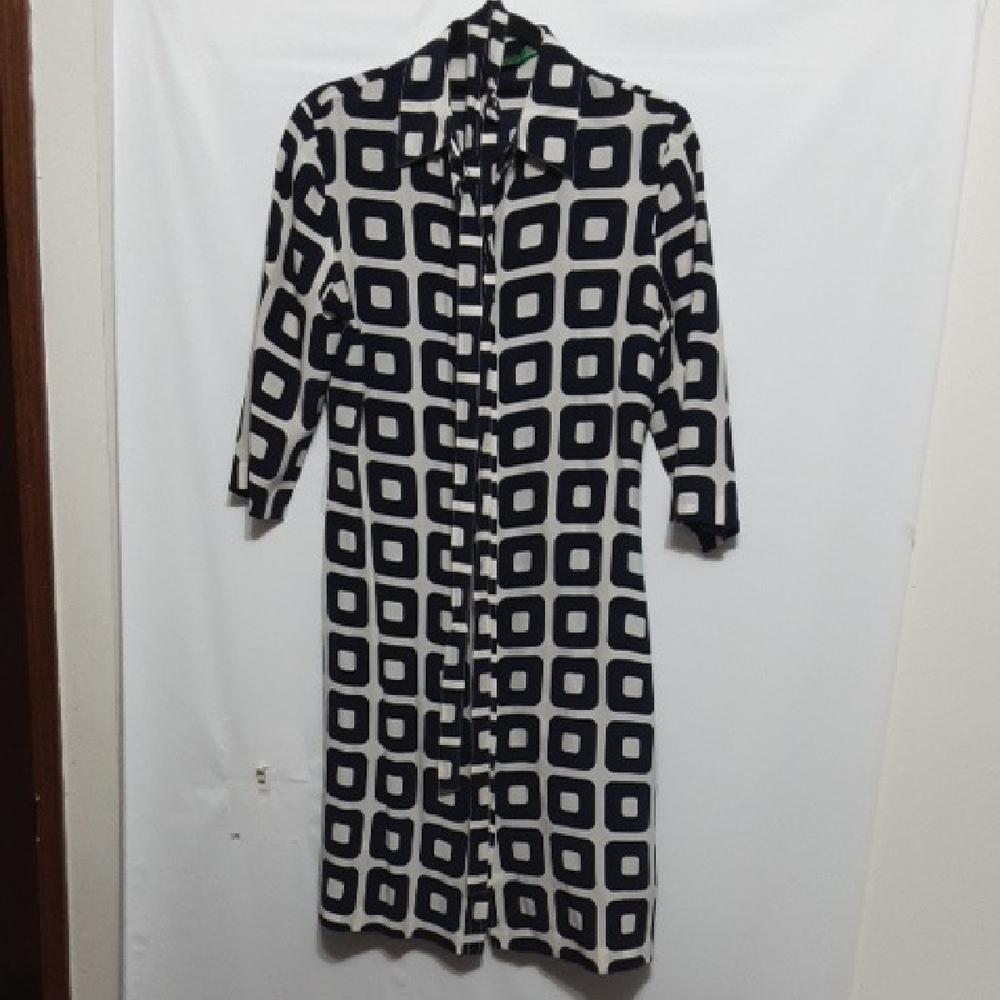 VINTAGE‎ TIBI Geometric Dark Dark Navy Blue and Cream Dress